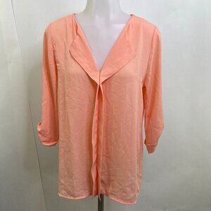Everly Top M Orange‎ V-neck Sheer Coral Long Sleeve 3/4 Sleeve Work Career